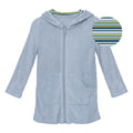 Terry zip-front robe in pond blue with nautical stripe lining for children