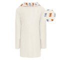 Terry Pull-over After Swim Robe in natural with a beach pup print hood, knee-length and relaxed fit.