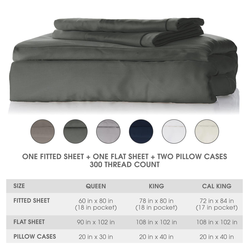 Stone Bamboo Sateen Bed Sheet Set Wrinkle-Free Cooling Bedding - Image 6
