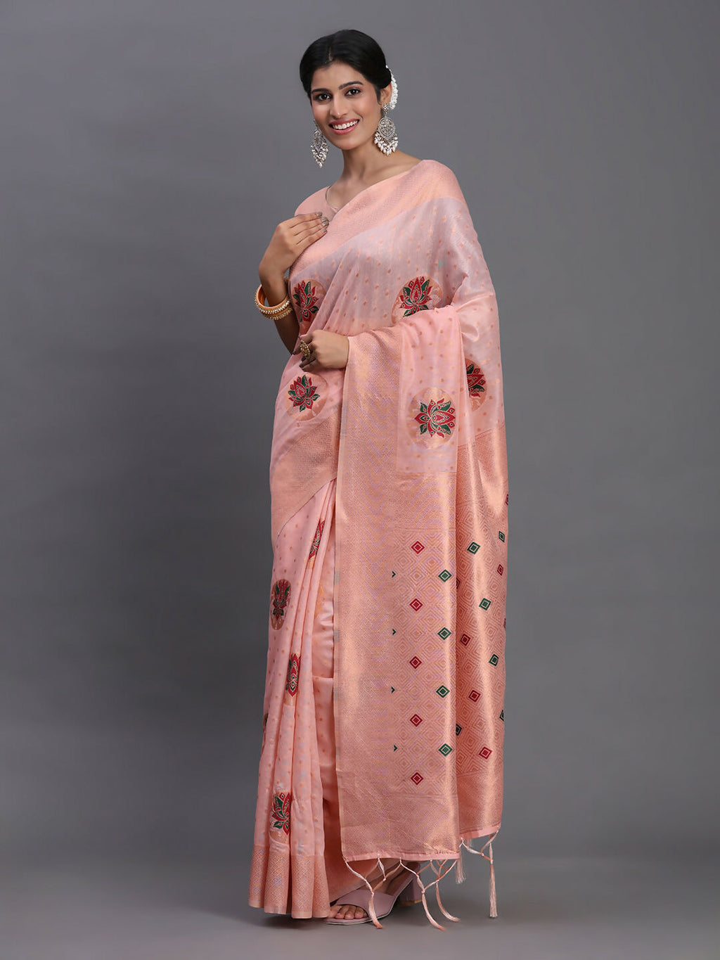 Light Pink Linen Cotton Saree with Matching Blouse