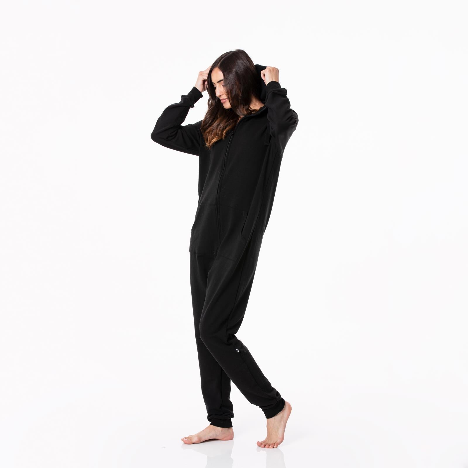 Adult Fleece Jumpsuit with Hood in Midnight