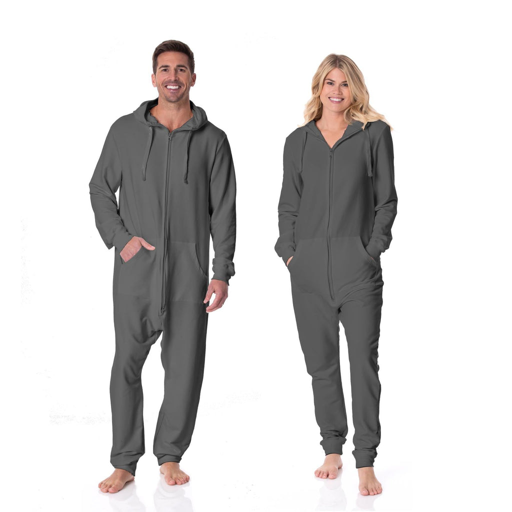 Adult Fleece Jumpsuit with Hood in Pewter