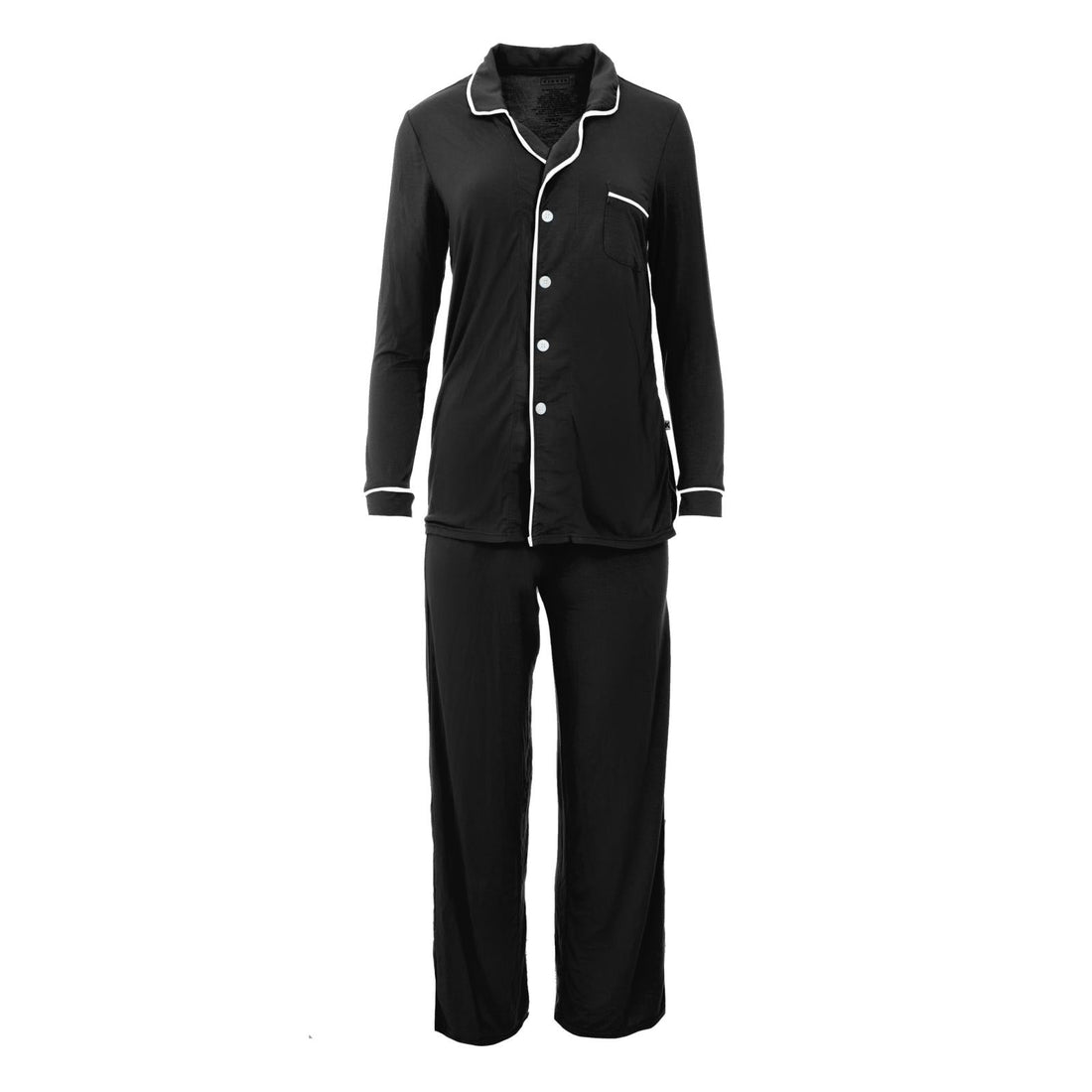 Women's Long Sleeved Collared Pajama Set in Midnight and Natural - Image 2
