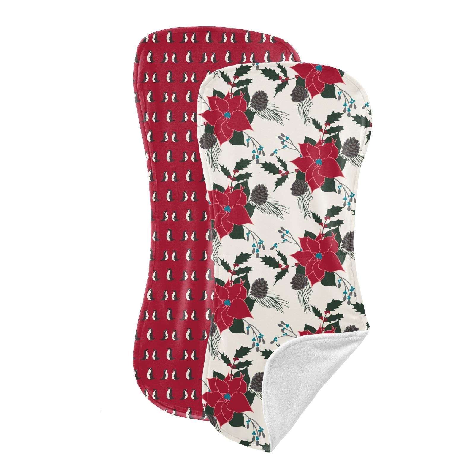 Burp Cloth Set in Christmas Floral & Crimson Penguins