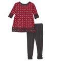 Print Long Sleeve Babydoll Outfit Set in Crimson Penguins