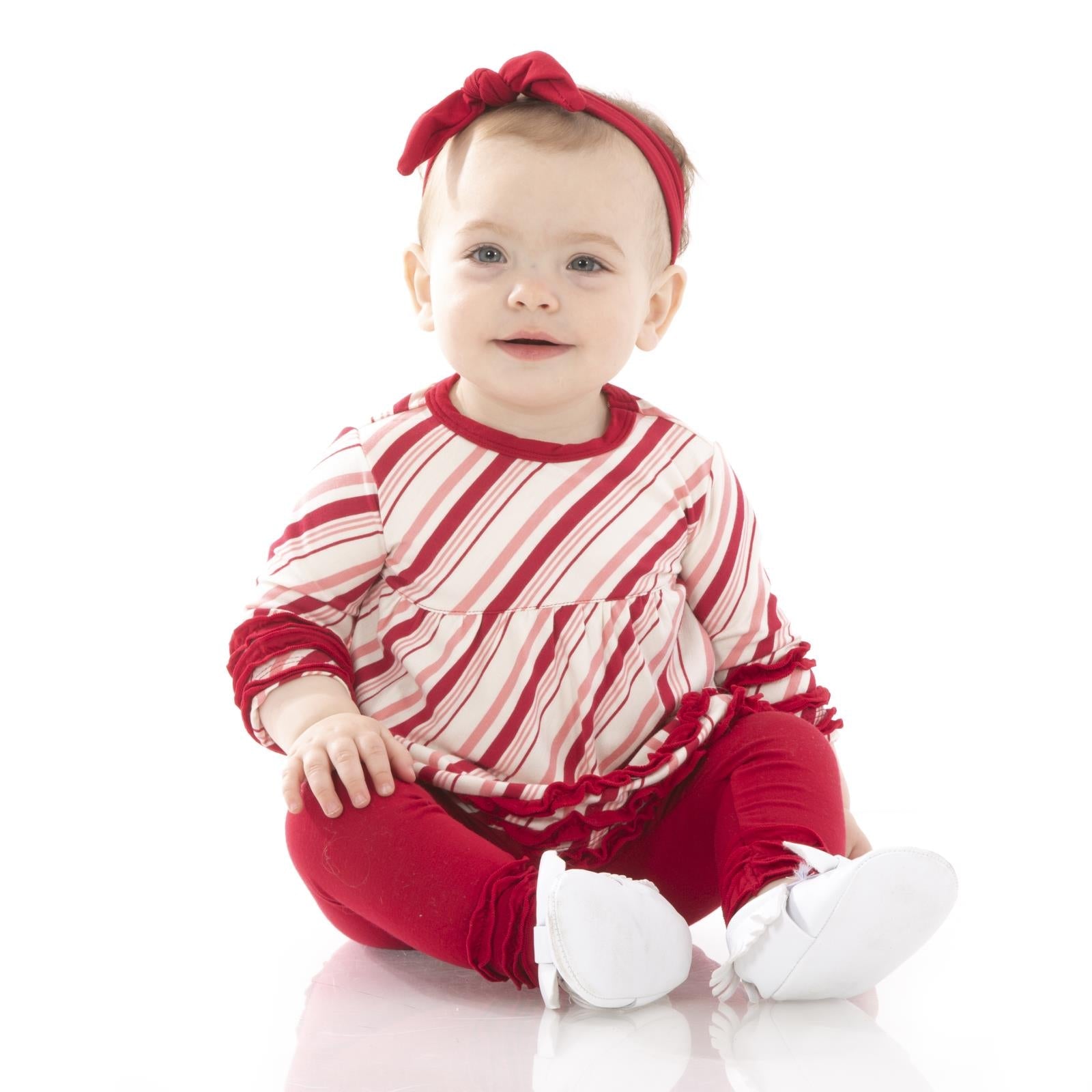 Print Long Sleeve Babydoll Outfit Set in Strawberry Candy Cane Stripe