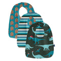 Bib Set in Bay Gingerbread, Ice Multi Stripe & Santa Dinos