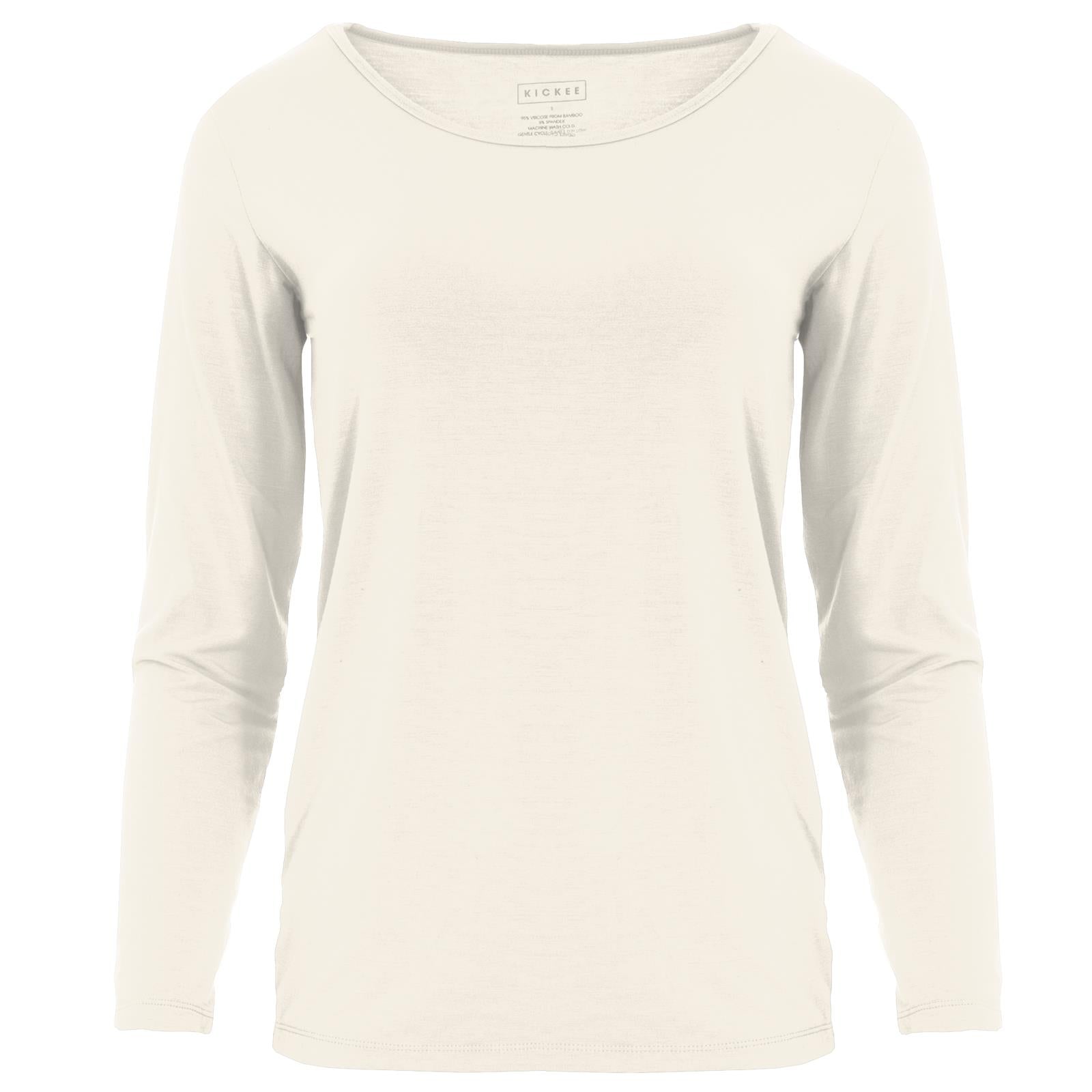 Women's Long Sleeve Relaxed Tee in Natural Buttery Soft Bamboo