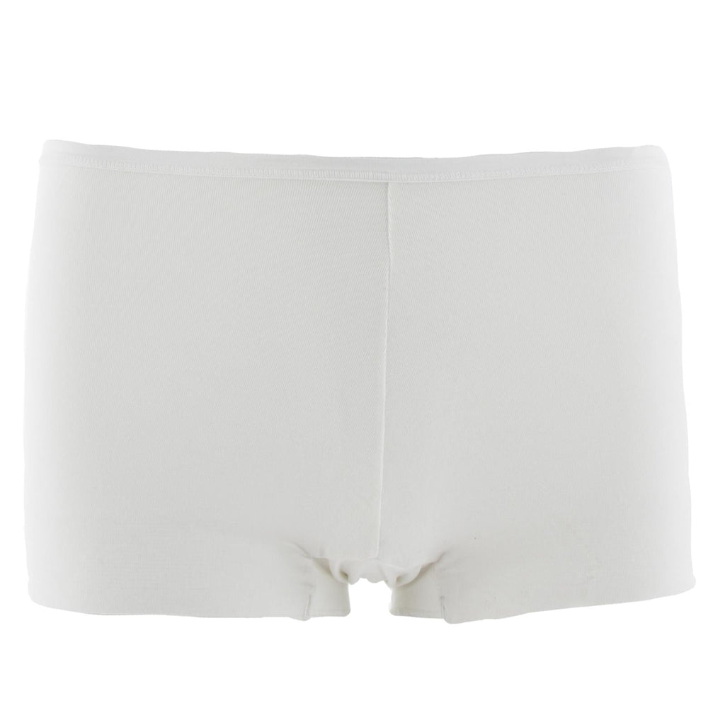 A woman wearing soft, low-rise boy short underwear in the color Natural.