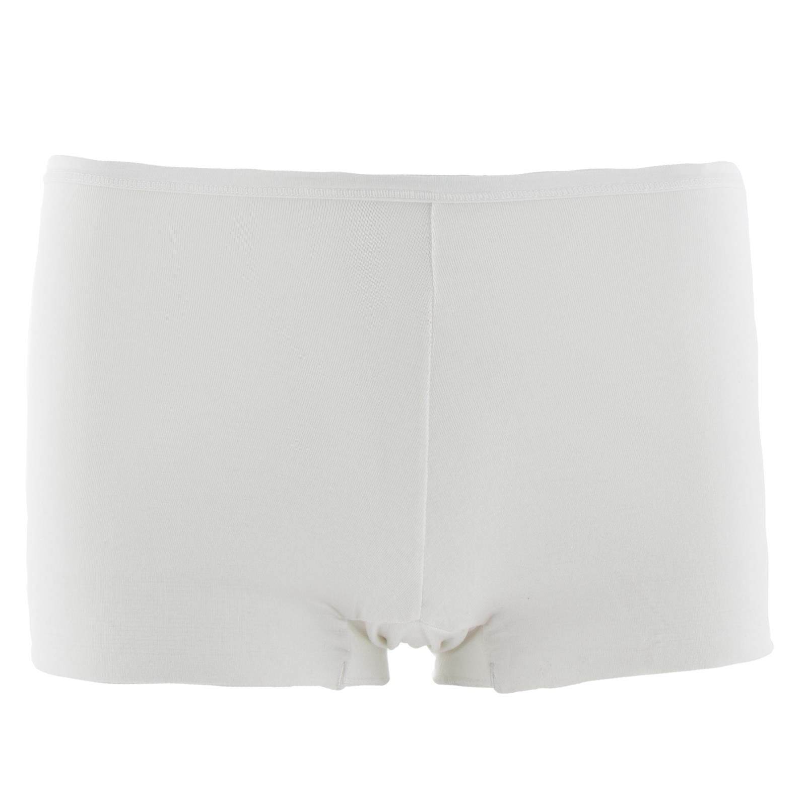 A woman wearing soft, low-rise boy short underwear in the color Natural.