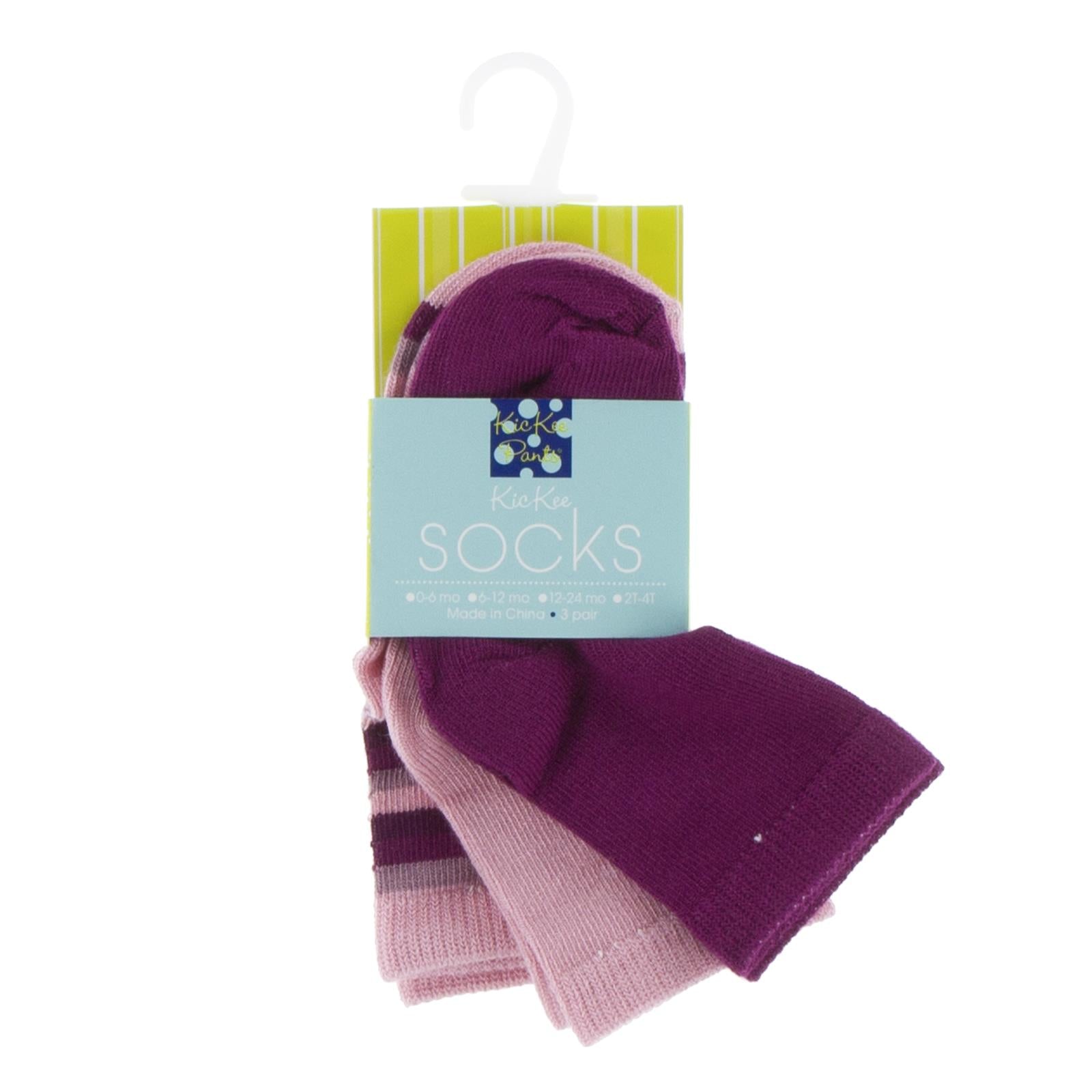 Socks (Set of 3) in Lotus, Orchid & Coral Stripe