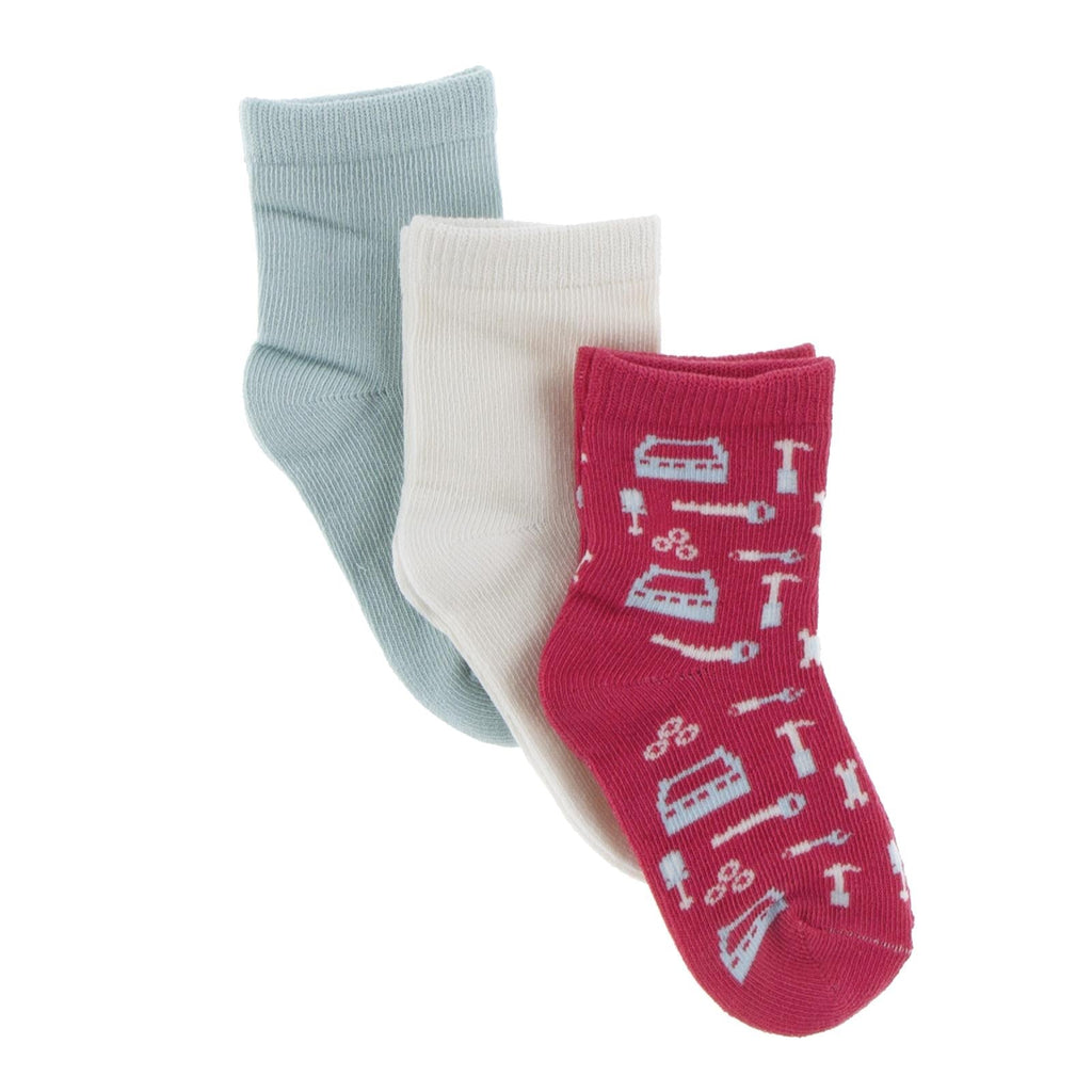 Socks (Set of 3) in Natural, Spring Sky & Flag Red Construction