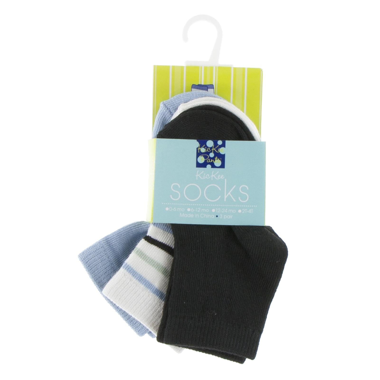 Socks (Set of 3) in Spring Sky, Tuscan Afternoon Stripe and Zebra