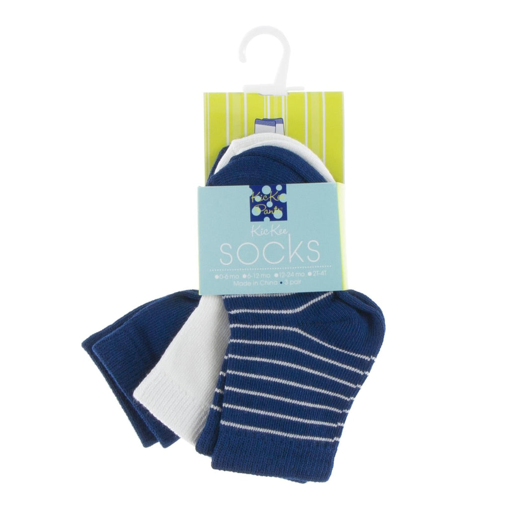 Socks (Set of 3) in Navy, Natural & Tokyo Navy Stripe