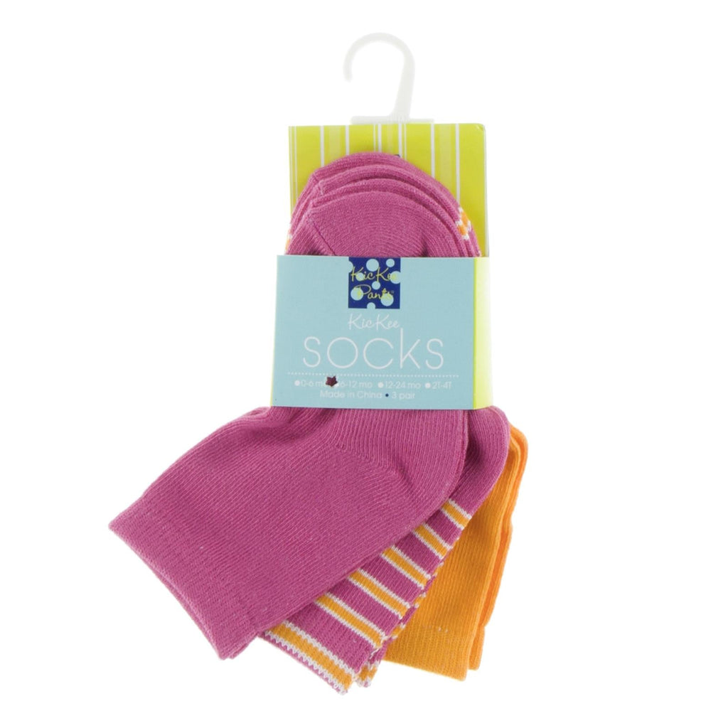 Socks (Set of 3) in Tamarin, Flamingo Brazil Stripe & Flamingo