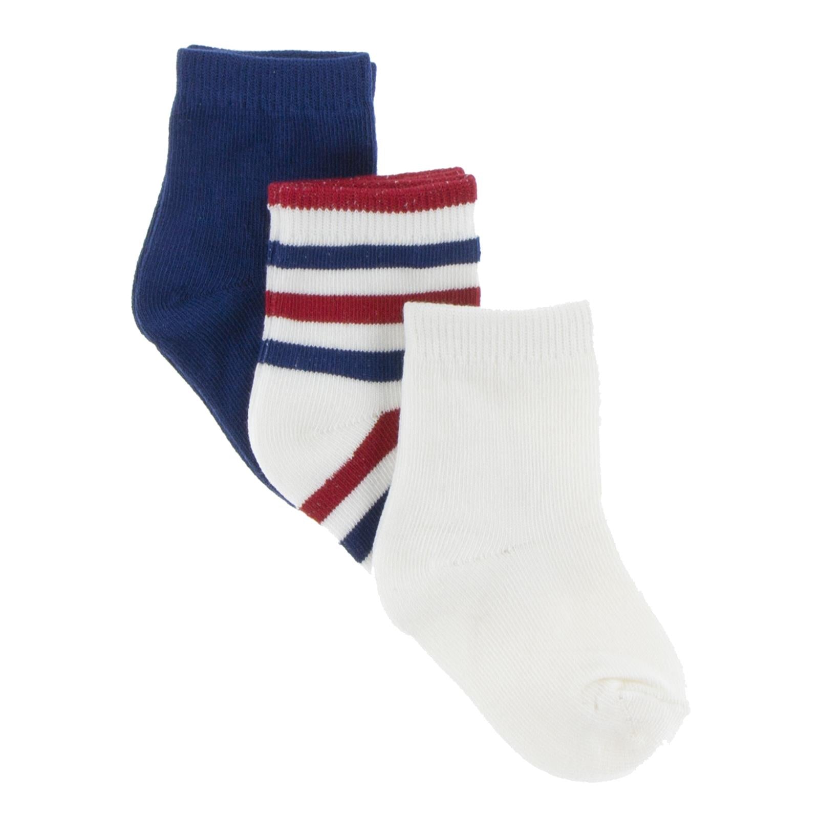 Socks (Set of 3) in Flag Blue, USA Stripe & Natural