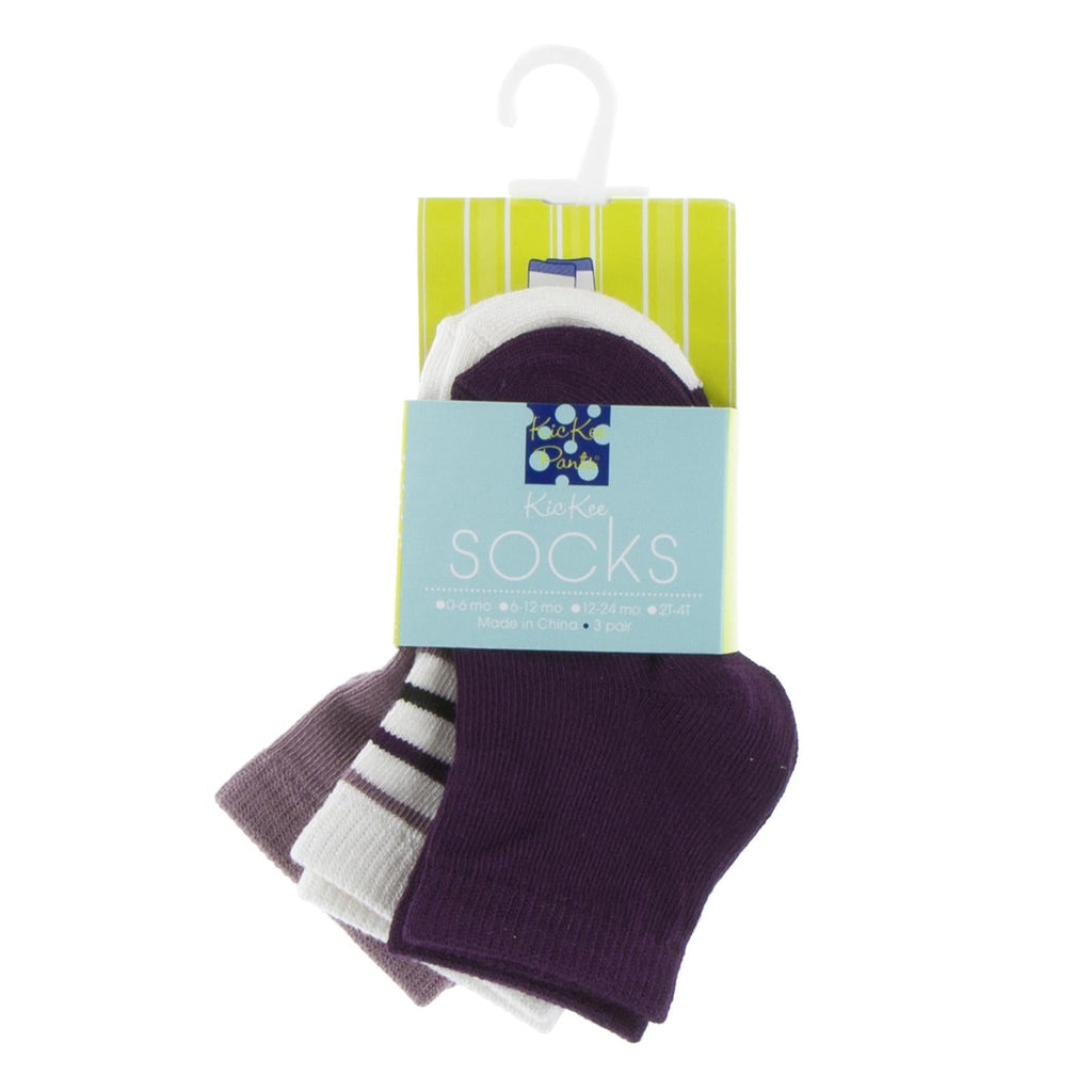Socks (Set of 3) in Raisin, Tuscan Vineyard Stripe and Wine Grapes
