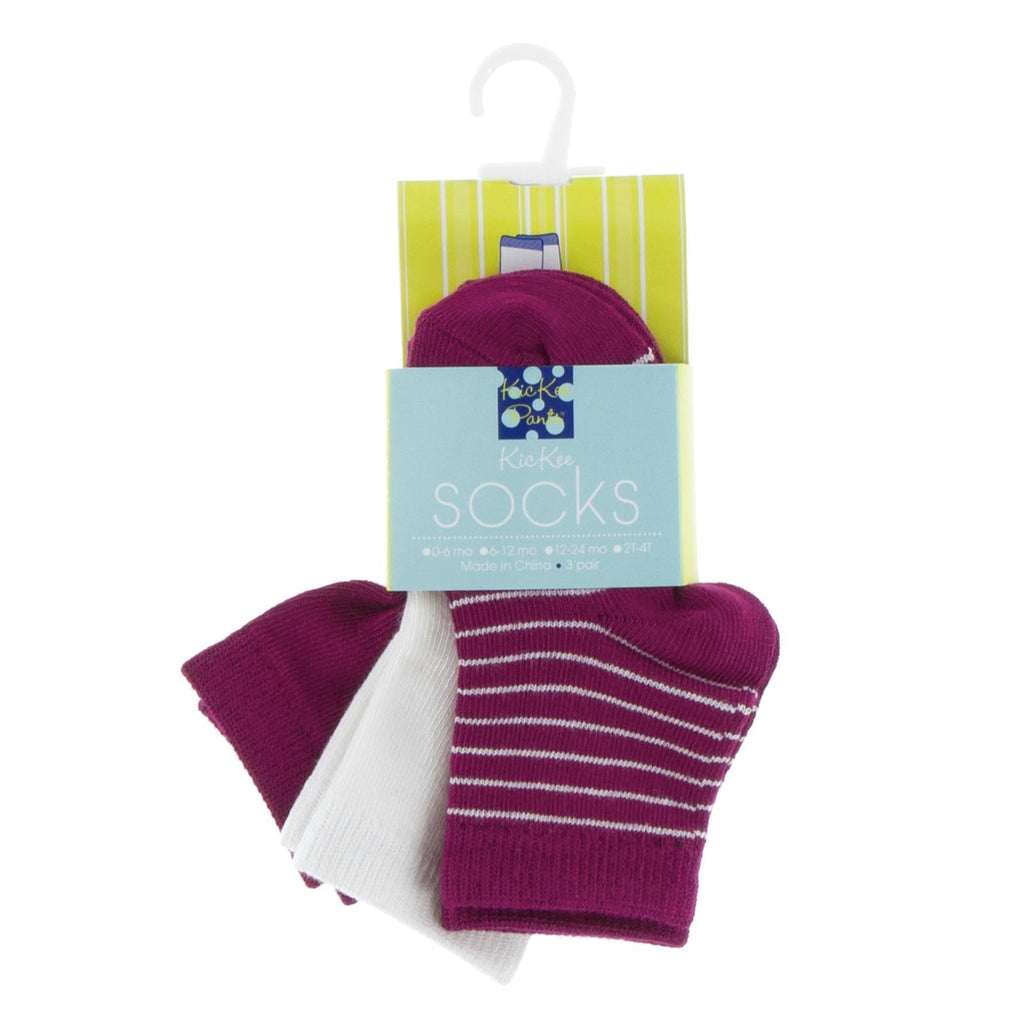 Socks (Set of 3) in Dragonfruit, Natural & Tokyo Dragonfruit Stripe