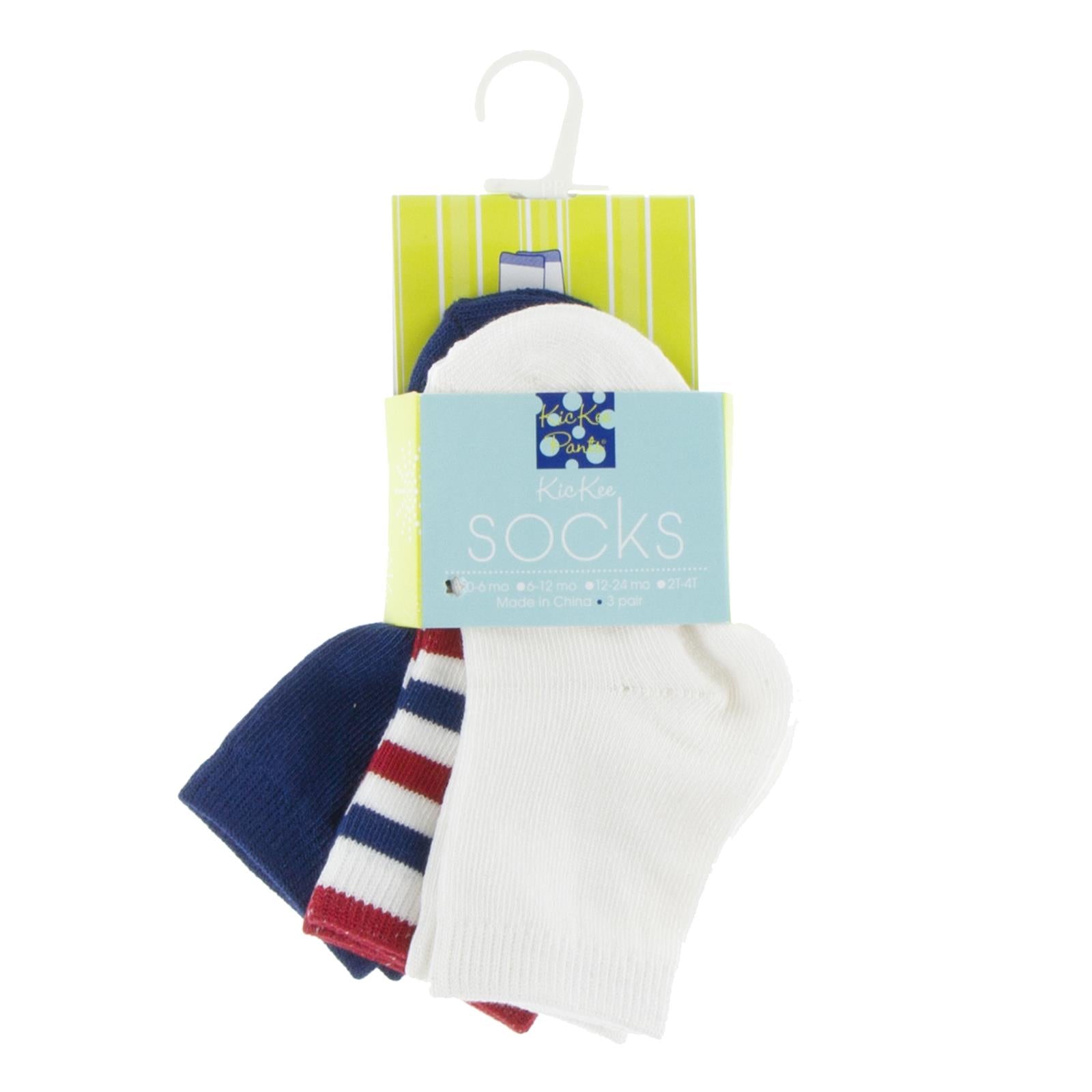 Socks (Set of 3) in Flag Blue, USA Stripe & Natural