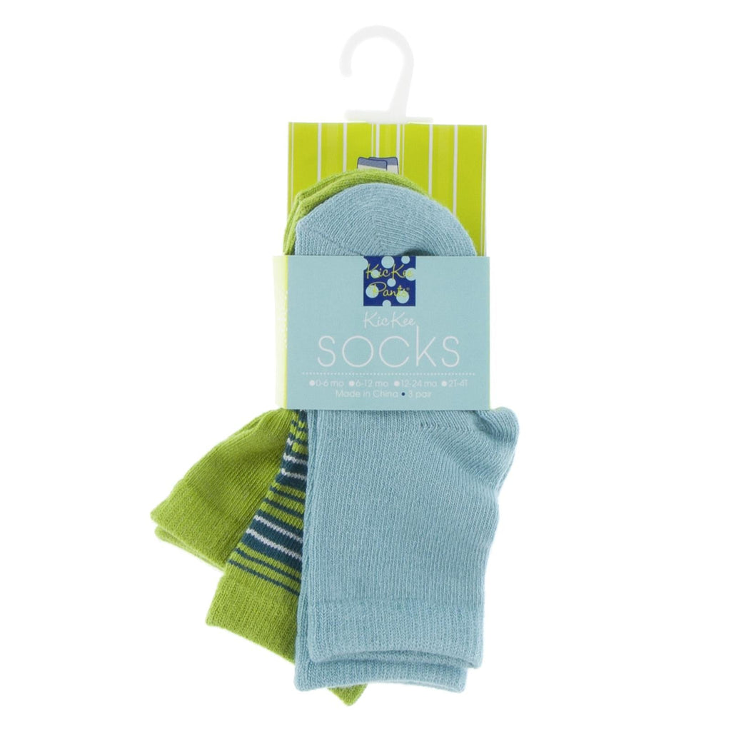 Socks (Set of 3) in Glacier, Cancun Glass Stripe & Meadow