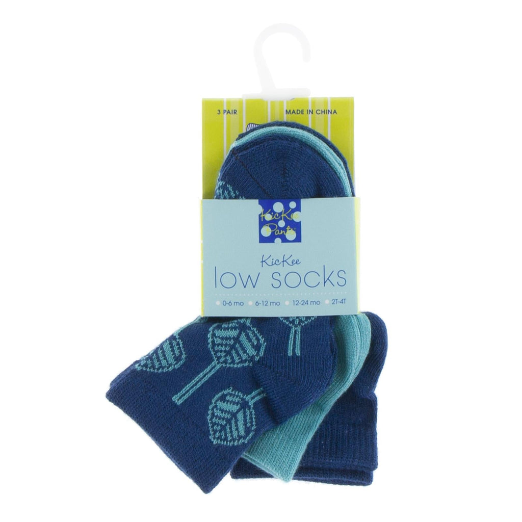 Low Ankle Sock Set in Navy, Neptune & Navy Leaf Lattice