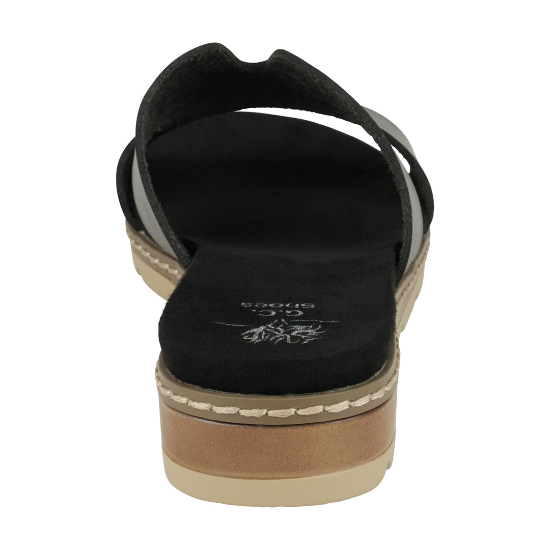 GC Shoes Women's Nellie Black Cut-Out Slide Flat Sandals in Vegan Leather and Slip on Design