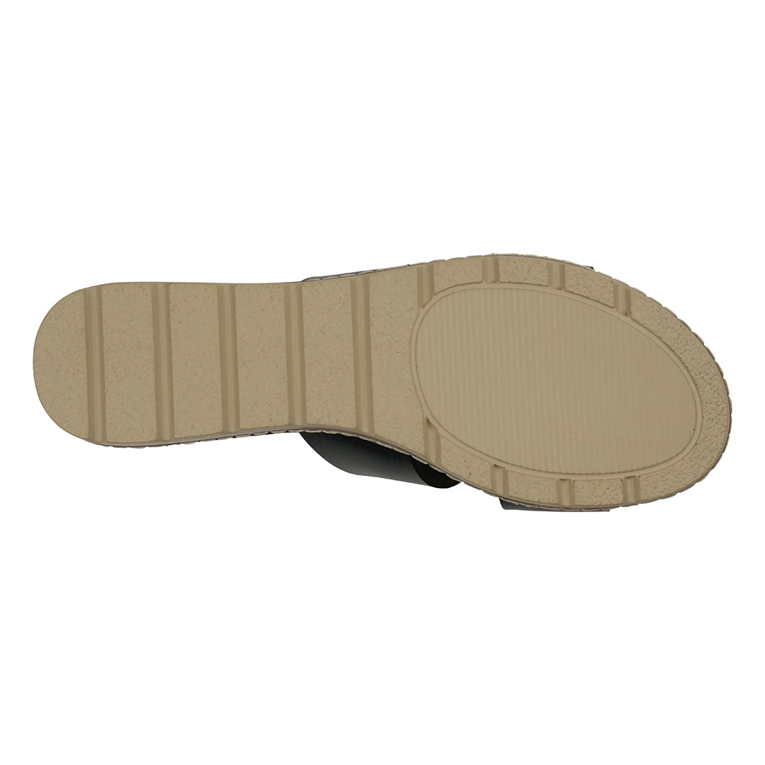 GC Shoes Women's Nellie Black Cut-Out Slide Flat Sandals in Vegan Leather and Slip on Design