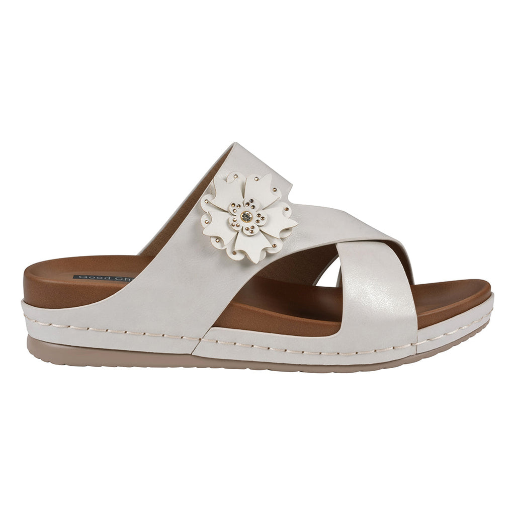 Women's Nessie White Flower Comfort Sandals Crisscross Slip-On - Image 2
