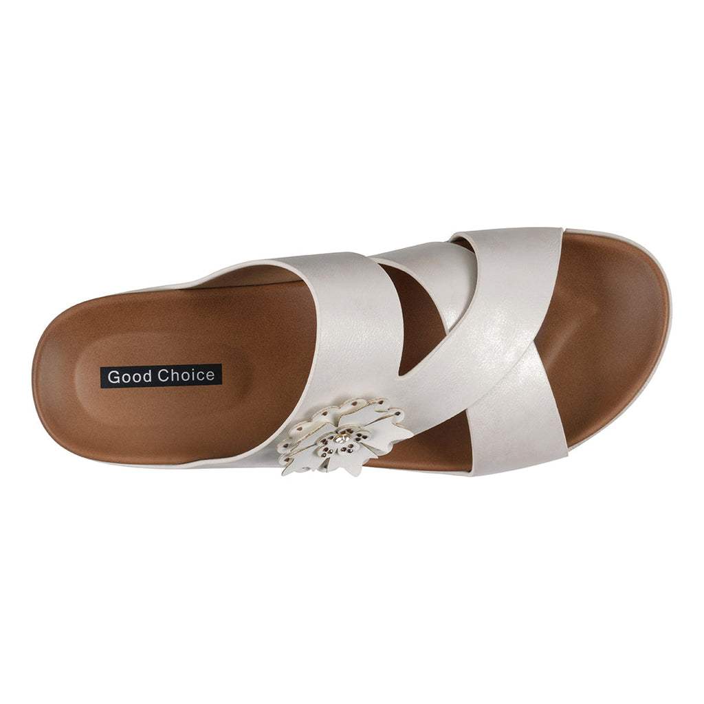 Women's Nessie White Flower Comfort Sandals Crisscross Slip-On - Image 3