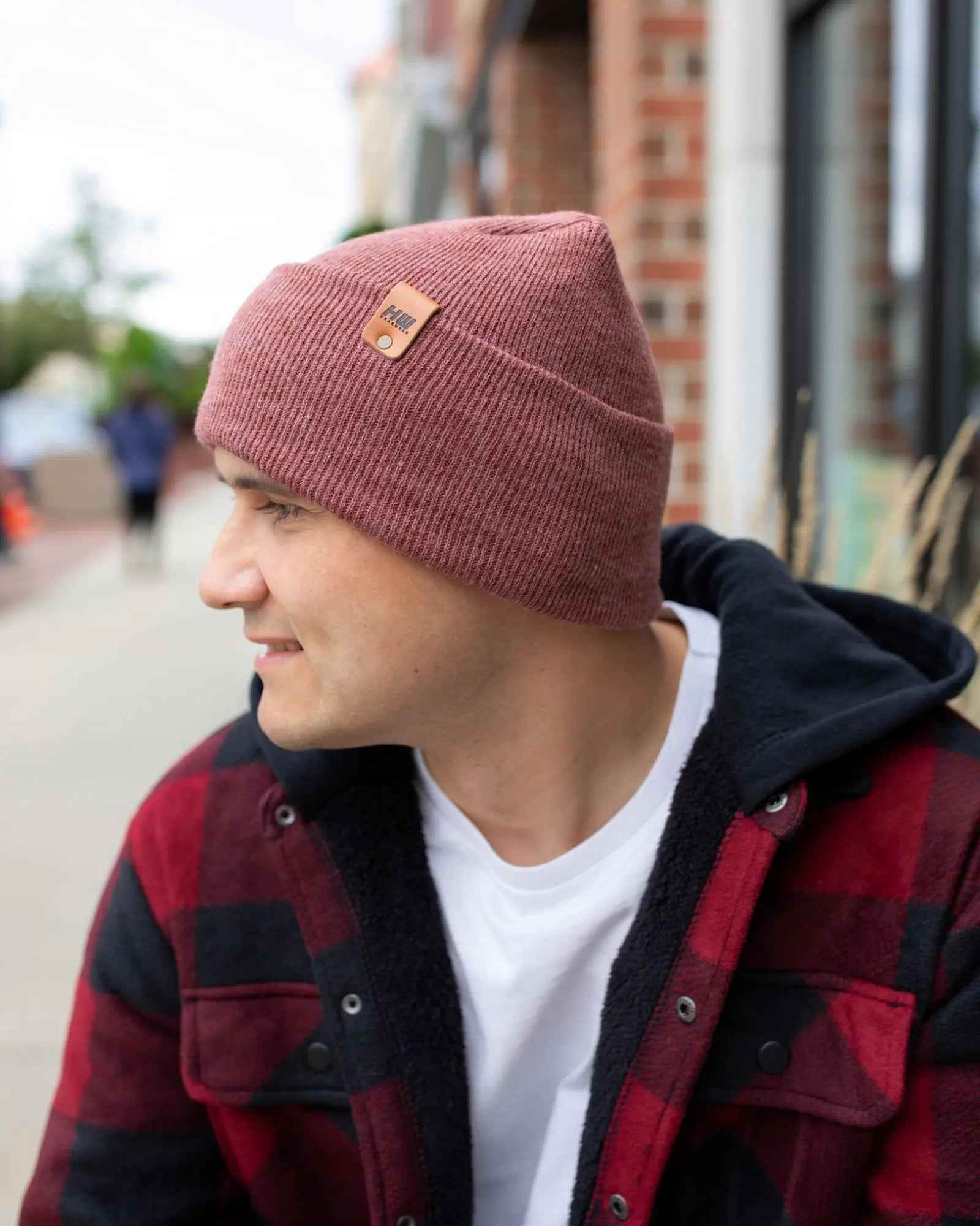 HAAKWEAR H-Stitch Cuffed Beanie - NEW Designed and Made in USA (Patented Design) - Rusty Burgundy