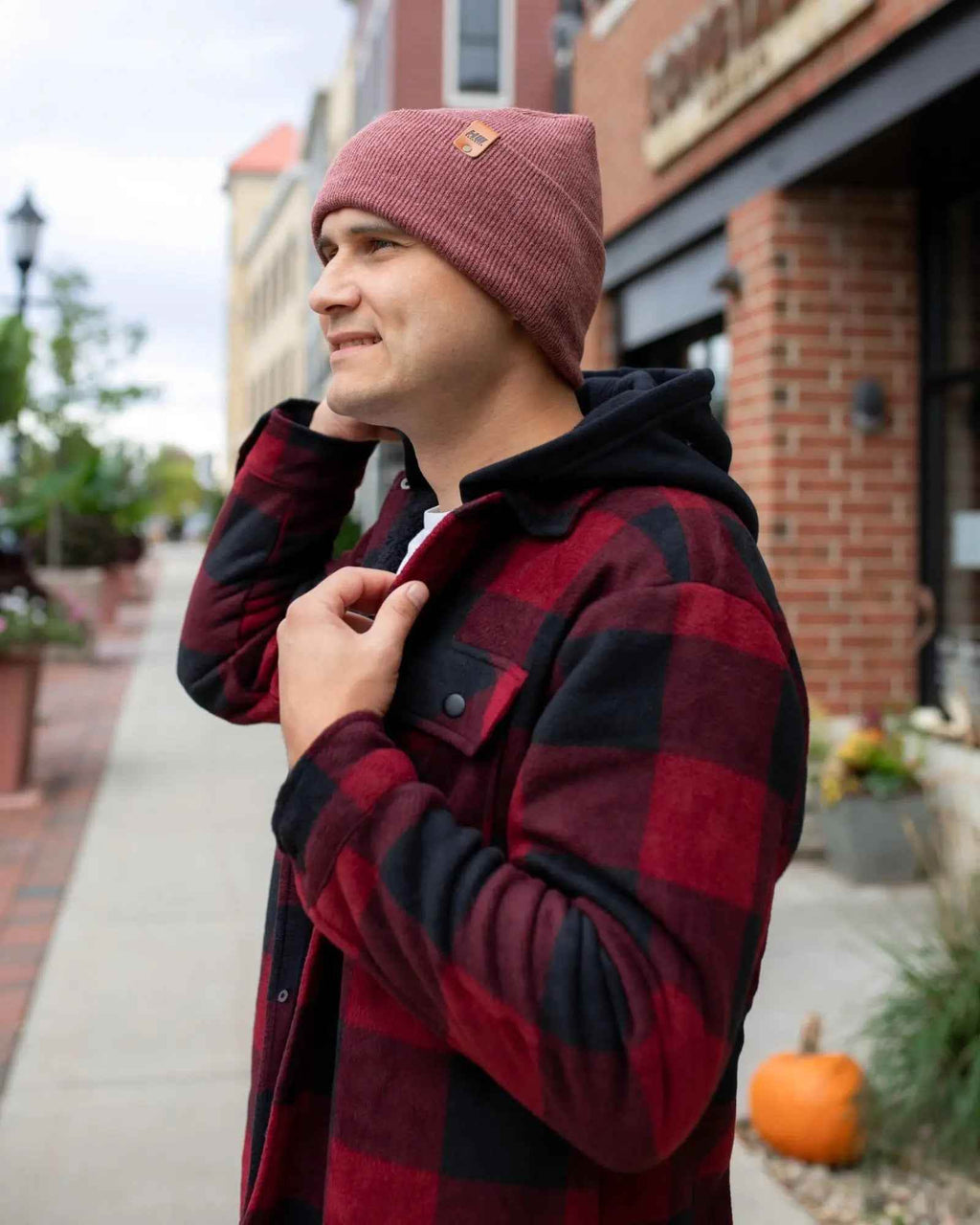HAAKWEAR H-Stitch Cuffed Beanie - NEW Designed and Made in USA (Patented Design) - Rusty Burgundy
