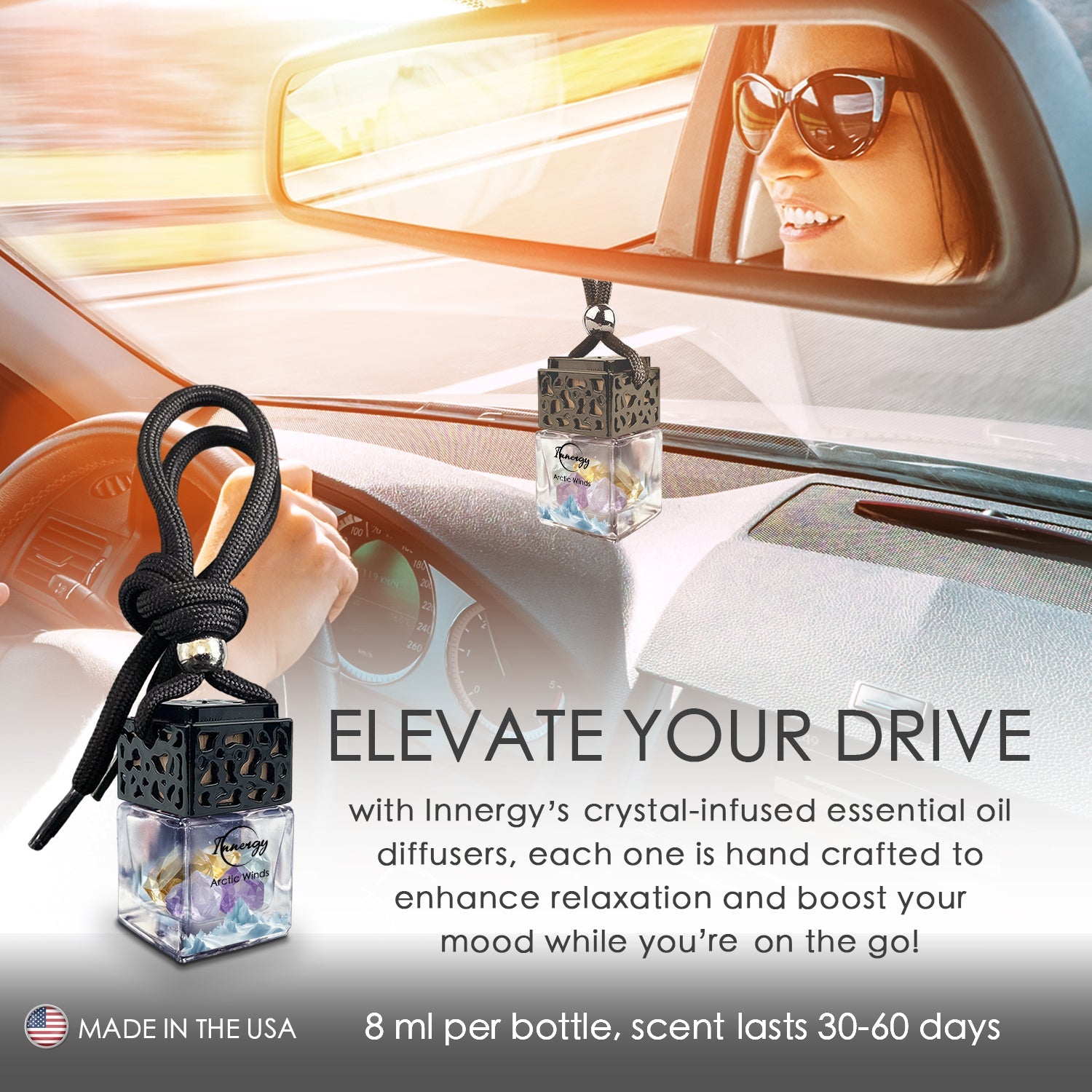 Arctic Winds Crystal-Enhanced Oil Diffuser, Car Air Freshener, 8ml