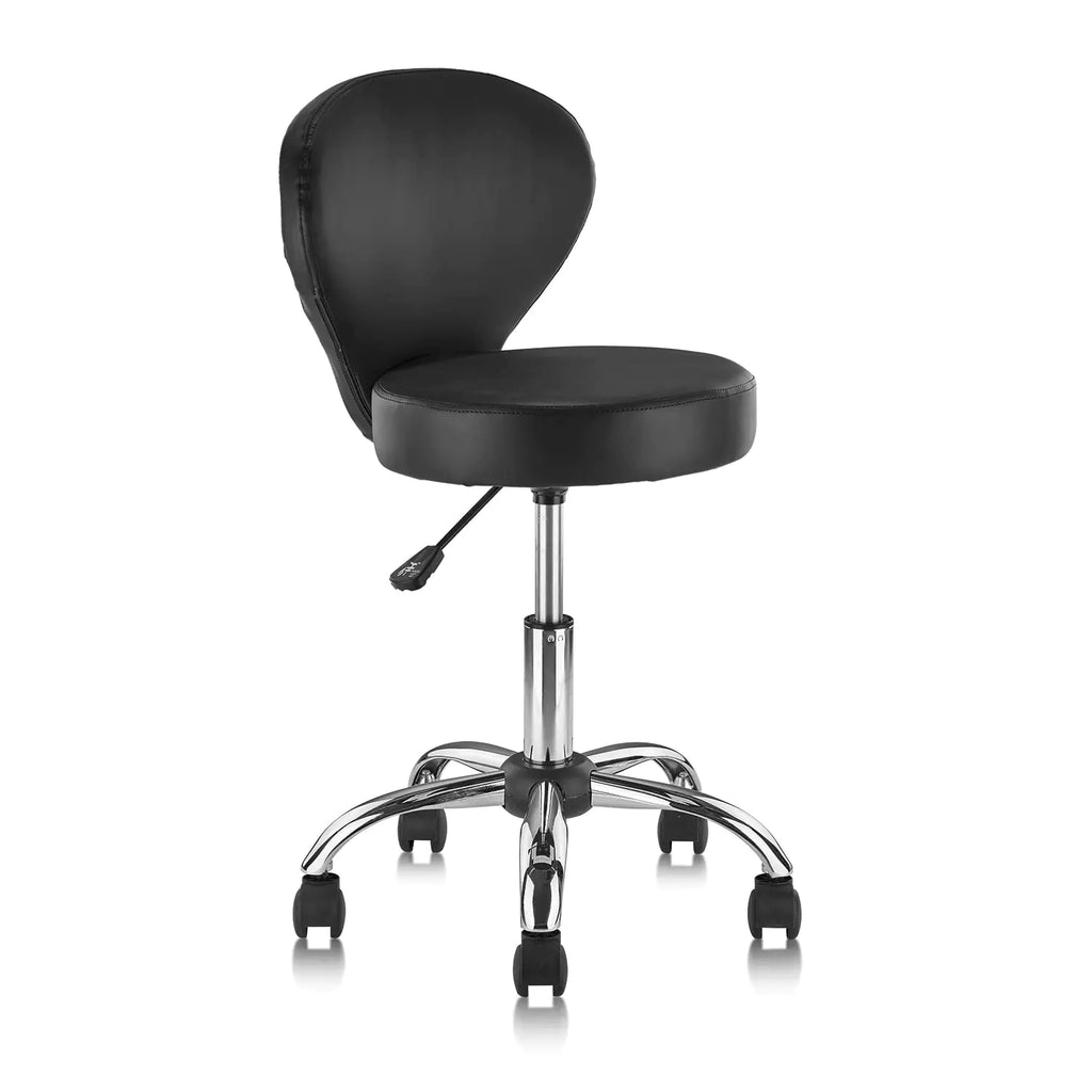 KLASIKA Adjustable Swivel Rolling Stool Chair with Backrest and Wheels Multi-Purpose Office Desk Chair Thick Seat Cushion for Home Bar Kitchen Shop Black