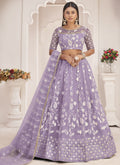 Lavender butterfly net lehenga set with thread embroidery for wedding