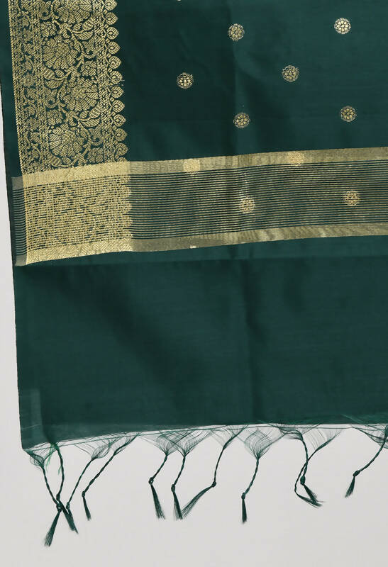 Bottle Green Banarasi Silk Woven Dupatta for Women