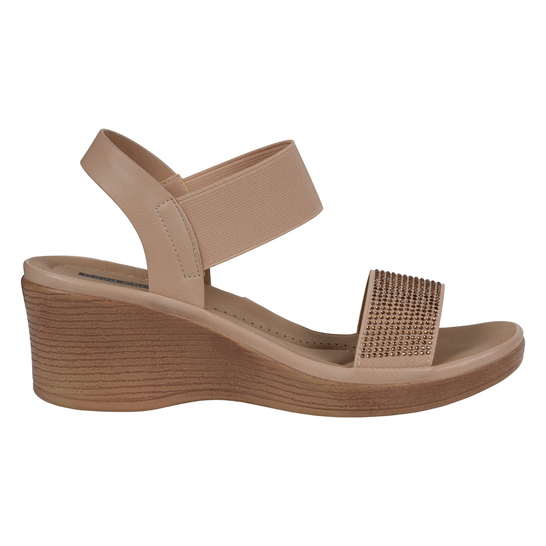 Nia Natural Embellished Elastic Wedge Sandals - Image 2