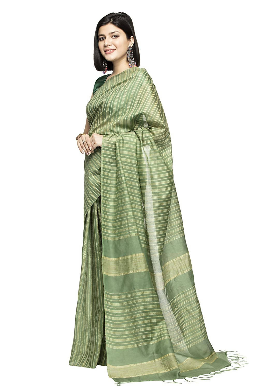 Olive Green Bhagalpuri Saree with Unstitched Blouse Piece