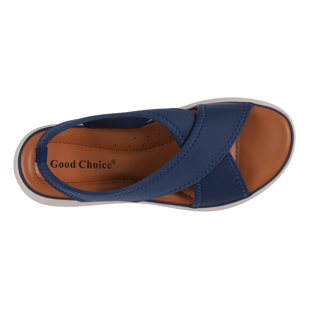 Women's Nixie Navy Stretch Lycra Wedge Sandals - Comfy Fit