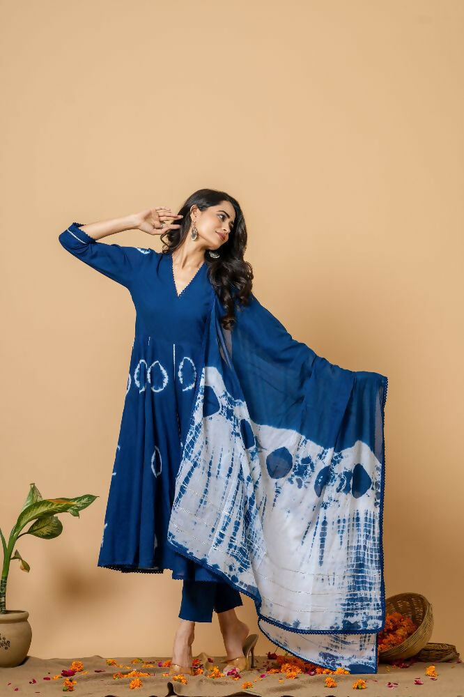 Blue Tie & Dye Cotton Suit Set for Women
