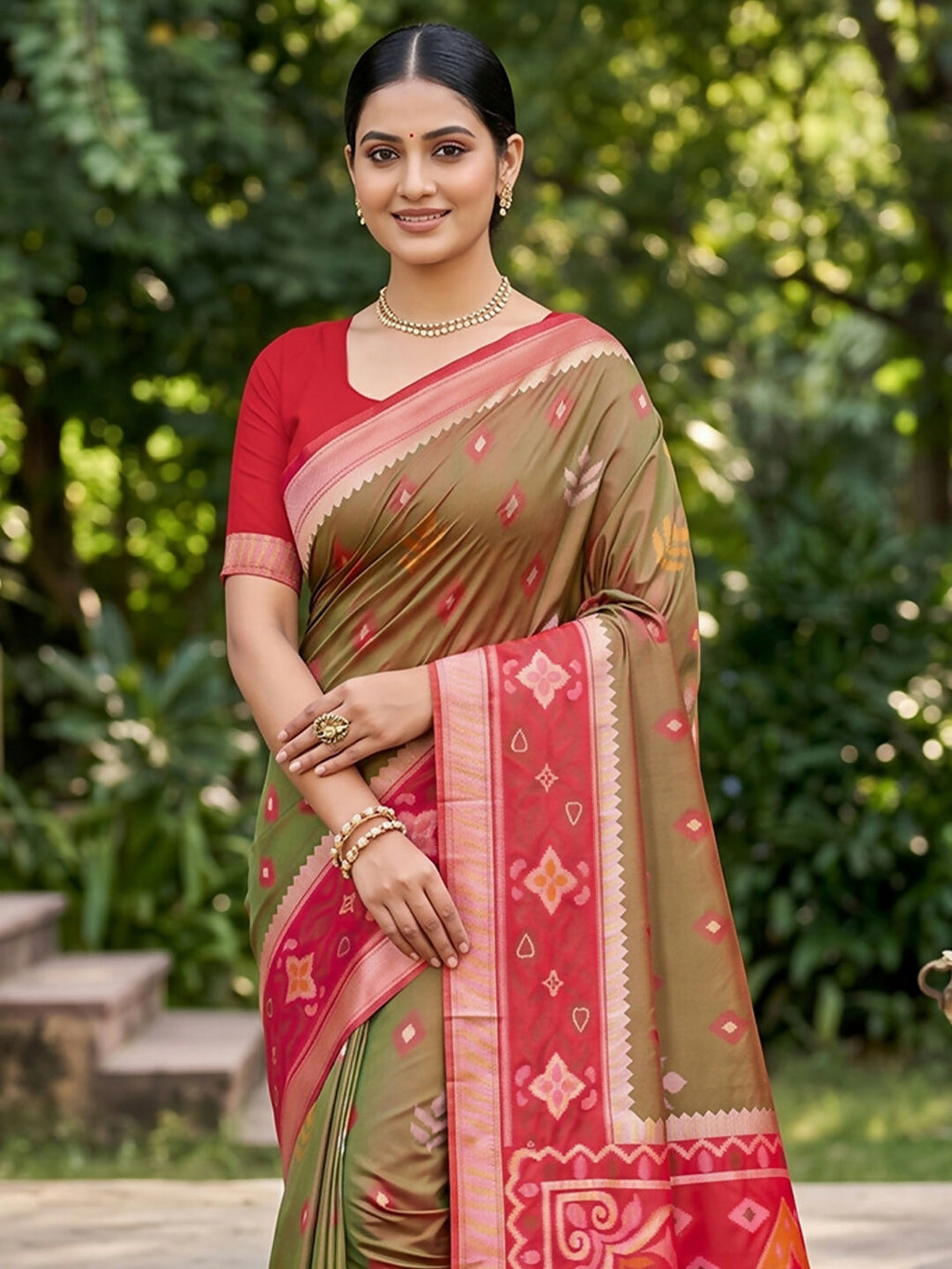 Mehndi Soft Silk Saree with Matching Soft Silk Blouse