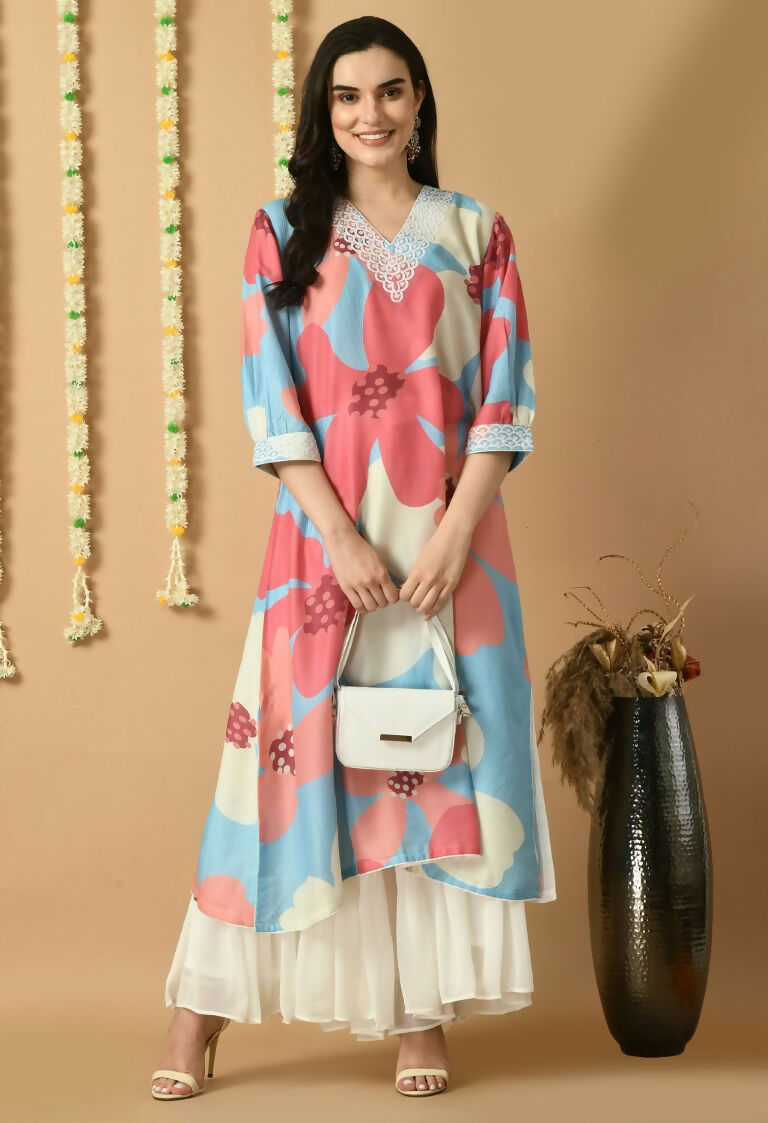 Floral Print Maslin Kurta Set for Women - Bohemian Fusion Style