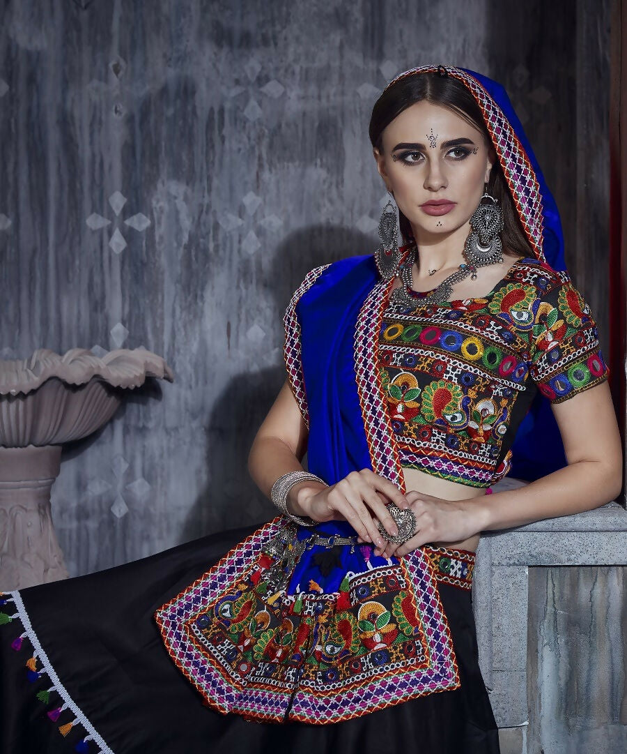 Black Art Silk Designer Lehenga Choli for Navratri Celebration