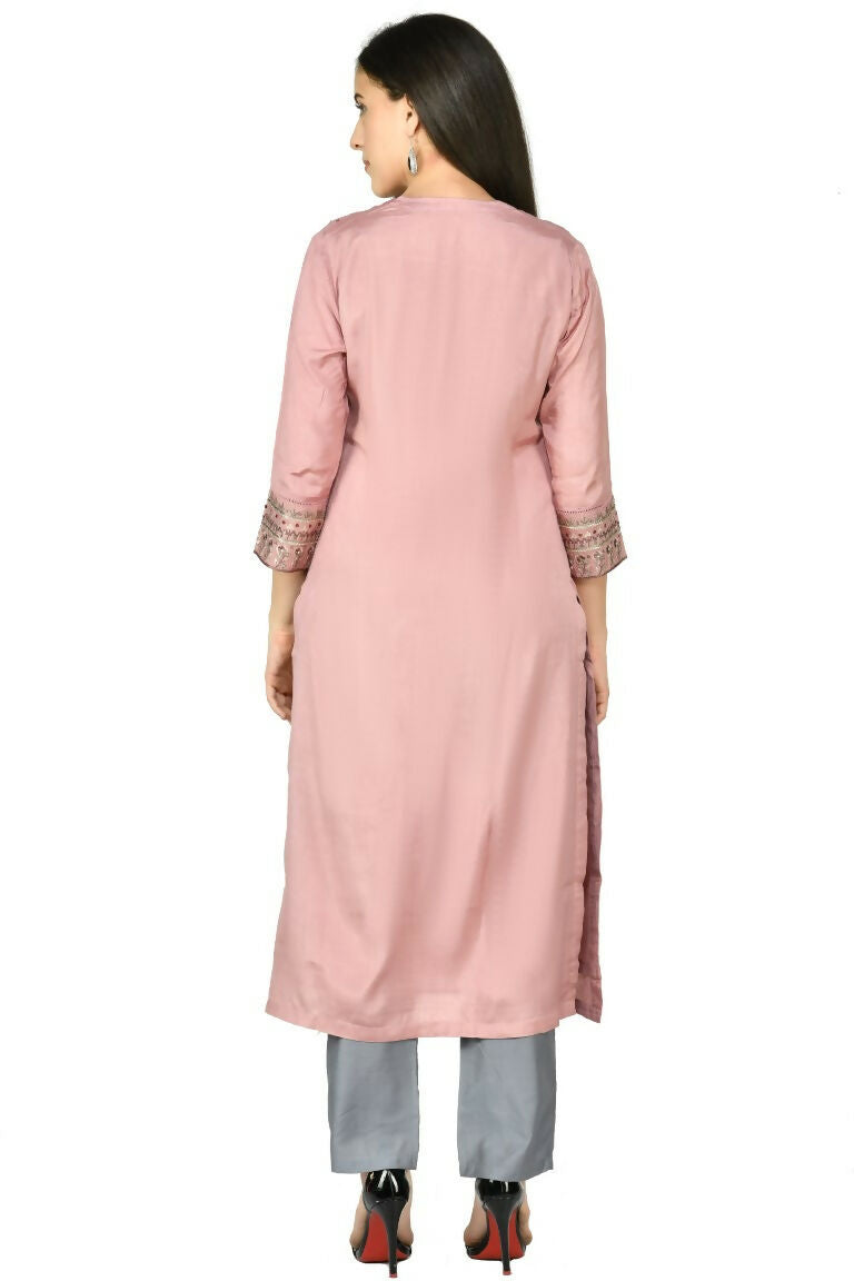 Rose Gold Maslin Kurta Set with Organza Dupatta
