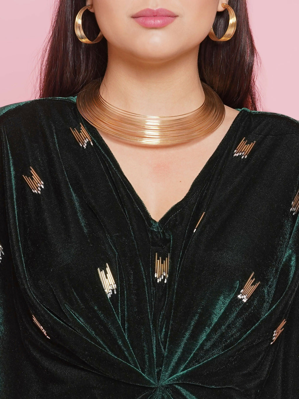 Green Velvet Hand Embellished Gown for Elegant Evening Occasions