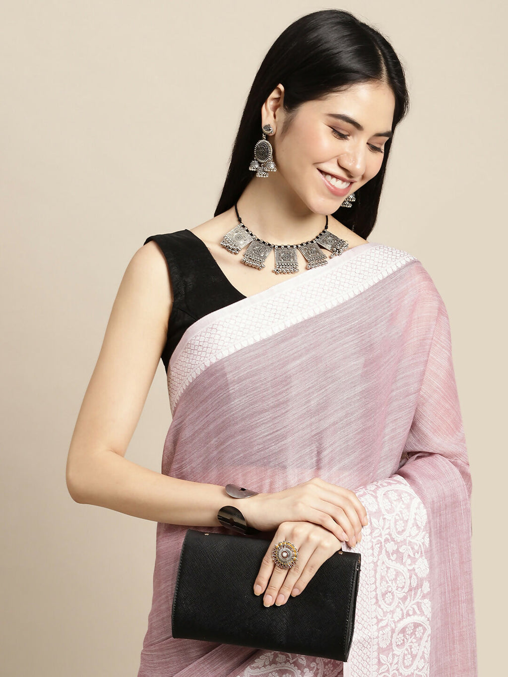 Purple Linen Saree with Matching Blouse Piece