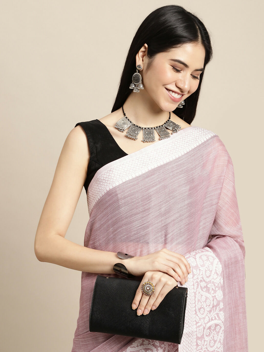 Purple Linen Saree with Matching Blouse Piece