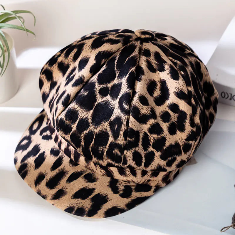 Women's Leopard Print Octagonal Hat Cotton Newsboy Cap - Image 5