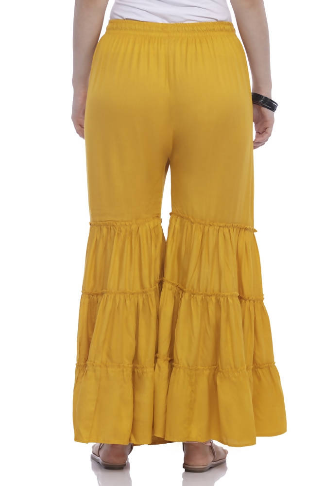 Mustard Wide Leg Rayon Cotton Palazzo Pants