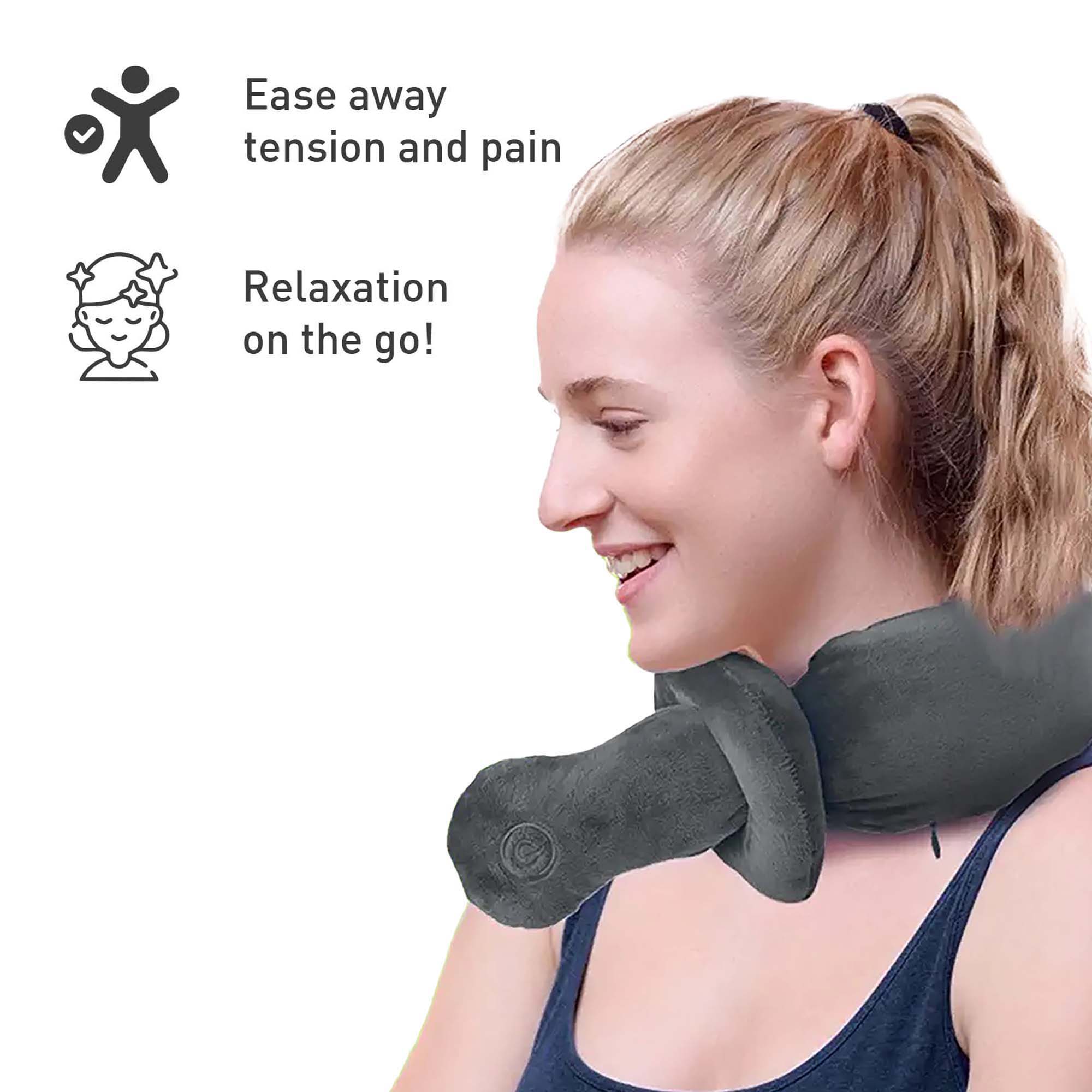 Pursonic Travel Comfort & Relief Bundle – Memory Foam Travel Pillow with Sleep Mask + Portable Neck & Shoulder Adjustable Massaging Wrap