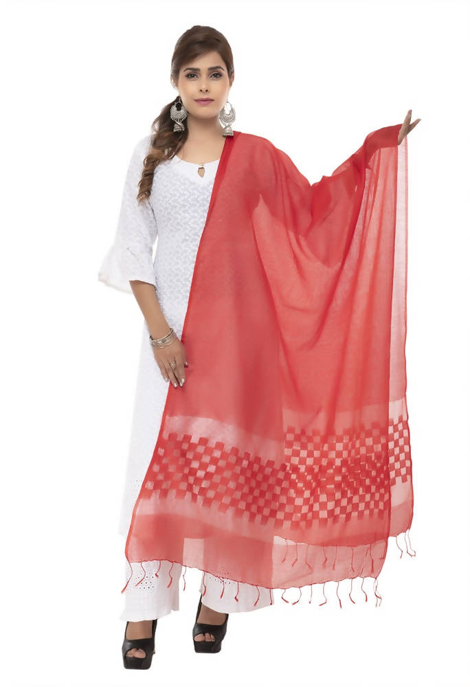 Red Buta Cut Kota Cotton Dupatta with Traditional Accents